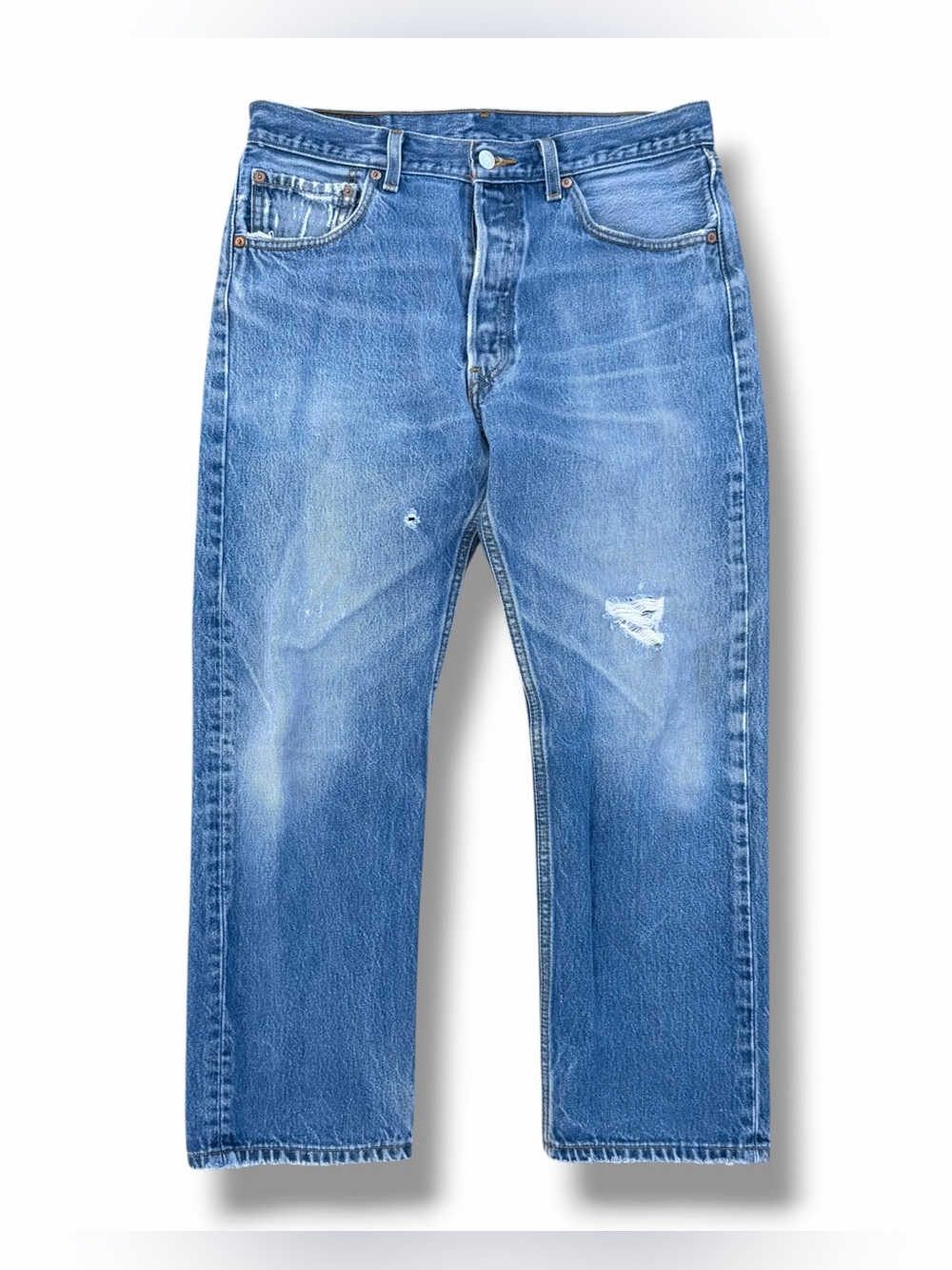 Vintage Levi's 501 Jeans Act. Size 32x26.5” Light Wash Blue Distressed USA